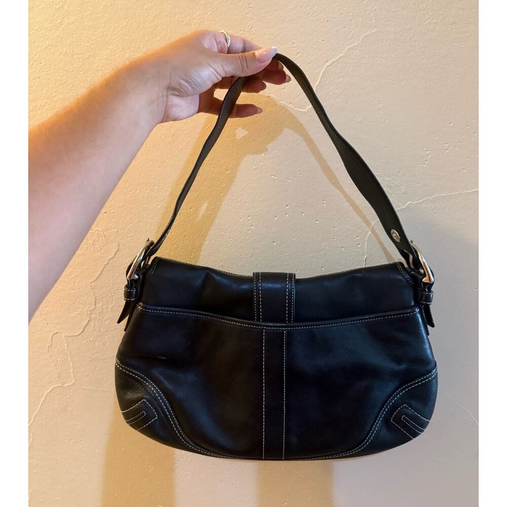 Coach Vintage Black Shoulder Soho Soft Leather Flap Bag Silver metal - Picture 4 of 13